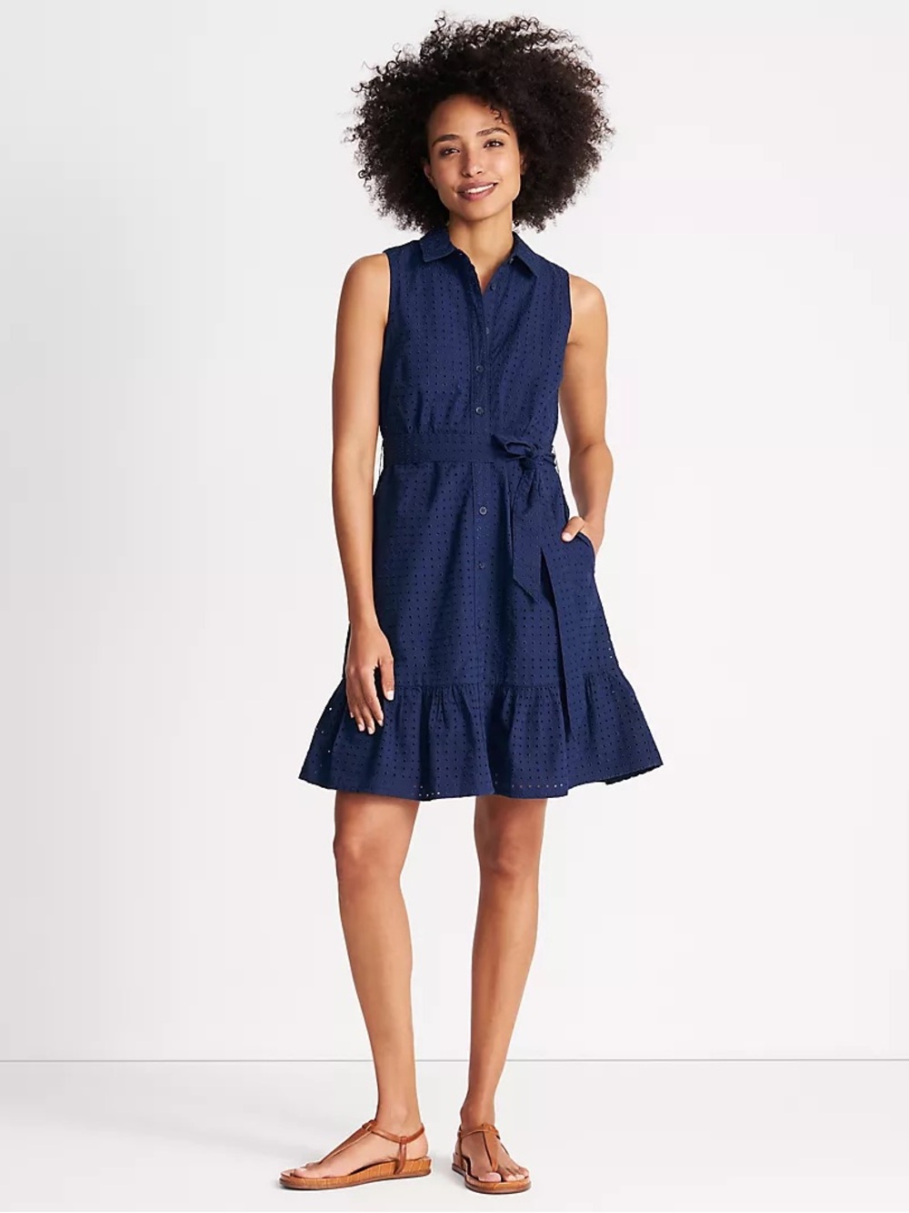 Lands’ End Sleeveless Eyelet Shirt-dress in Navy size 10